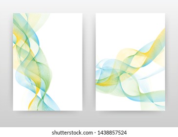 Green blue yellow waving lines texture design for annual report, brochure, flyer, poster. Waving lines textured background vector illustration for flyer, leaflet, poster. Abstract A4 brochure template