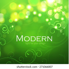 Green blur bokeh background with swirls. Vector illustration