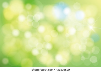 Green blurred background and sunlight, Abstract light vector background,  Spring, Summer.