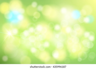 Green blurred background and sunlight, Abstract light vector background, Spring, Summer.
