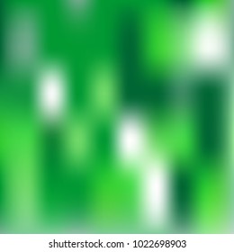 Green blurry abstract background with dark and light green spots and little white spotlights for tropical or organic food or nature environment backdrop, web graphics, app wallpaper, cover template.