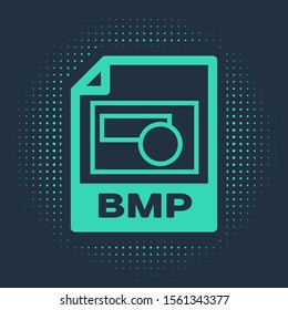 Green BMP file document. Download bmp button icon isolated on blue background. BMP file symbol. Abstract circle random dots. Vector Illustration