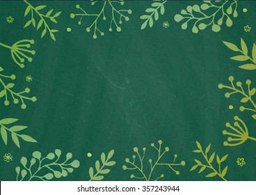Green board background with drawing flora border
