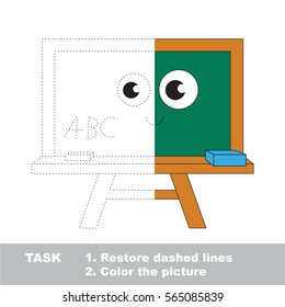 Green Board. Dot to dot educational game for kids. Half tracing worksheet to be colored.