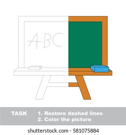 Green Board. Dot to dot educational game for kids. Half tracing worksheet to be colored.