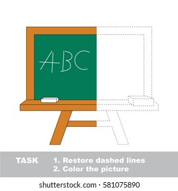 Green Board. Dot to dot educational game for kids. Half tracing worksheet to be colored.