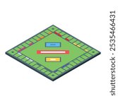 Green board game field with color lines and finish zone for family or friends leisure activity, isometric icon