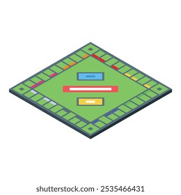 Green board game field with color lines and finish zone for family or friends leisure activity, isometric icon