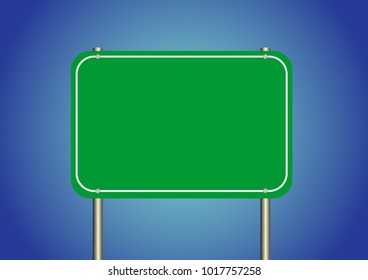 Green board on the blue sky background