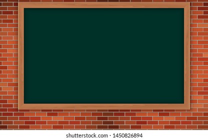 green board on the brick wall in the classroom