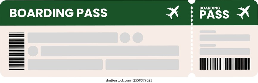 Green Boarding Pass with Barcode and Plane Icon for Traveling to Wonderful Place