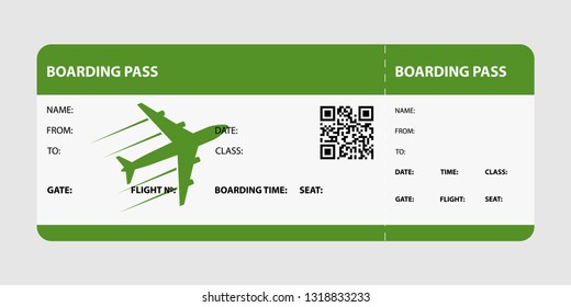 Green boarding pass isolated on a gray background. Vector illustration.