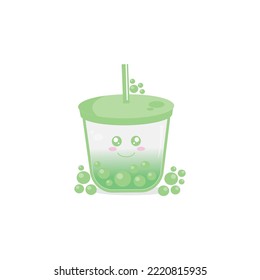 Green Boba Cute Kawaii Vector Design