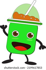 green boba doodle vector illustration for children book