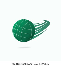 Green bocce ball with curved motion trails, symbolizing speed, energy, and sports action on a white background.
