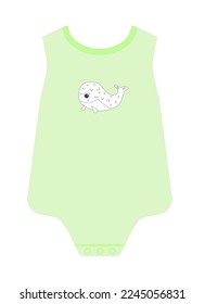 Green bodysuit with cute whale for newborn baby. Clothing for infant kids. Vector illustration isolated design