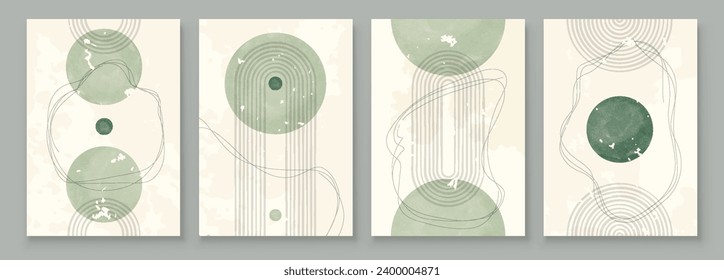 Green Boho Wall Art Set 3 or 4 Pieces of Posters Abstract Boho Rainbow Prints Boho Artwork Mid Century Modern Neutral Green Wall Decor