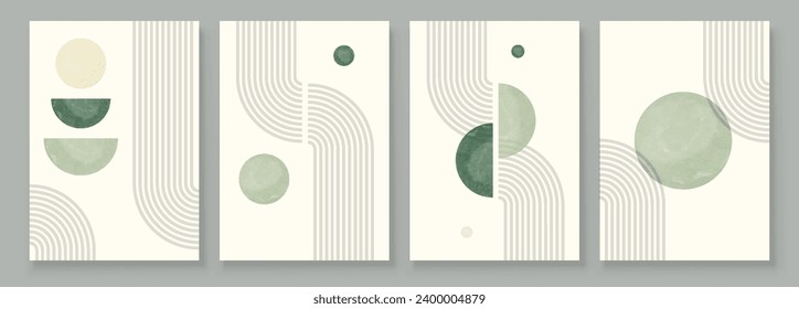 Green Boho Wall Art Set 3 ó 4 piezas de afiches Resumen Boho Rainbow Impresiones Boho Arte a mediados del siglo Moderno Neutral de la decoración de la pared verde neutra