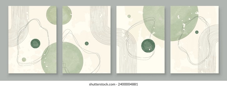 Green Boho Wall Art Set 3 or 4 Pieces of Posters Abstract Boho Rainbow Prints Boho Artwork Mid Century Modern Neutral Green Wall Decor