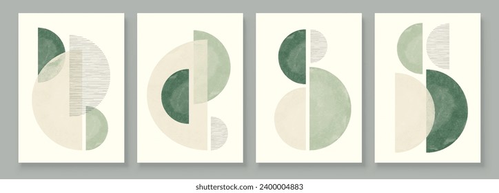 Green Boho Wall Art Set 3 or 4 Pieces of Posters Abstract Boho Rainbow Prints Boho Artwork Mid Century Modern Neutral Green Wall Decor