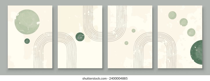 Green Boho Wall Art Set 3 ó 4 piezas de afiches Resumen Boho Rainbow Impresiones Boho Arte a mediados del siglo Moderno Neutral de la decoración de la pared verde neutra