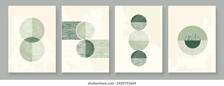 Green Boho Wall Art Set 3 or 4 Pieces of Posters Abstract Boho Rainbow Prints Boho Artwork Mid Century Modern Neutral Green Wall Decor