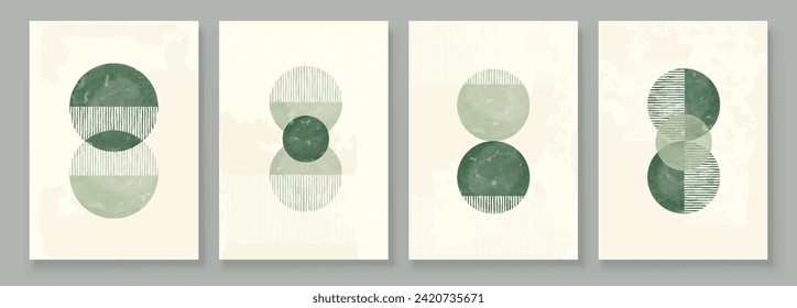Green Boho Wall Art Set 3 ó 4 piezas de afiches Resumen Boho Rainbow Impresiones Boho Arte a mediados del siglo Moderno Neutral de la decoración de la pared verde neutra
