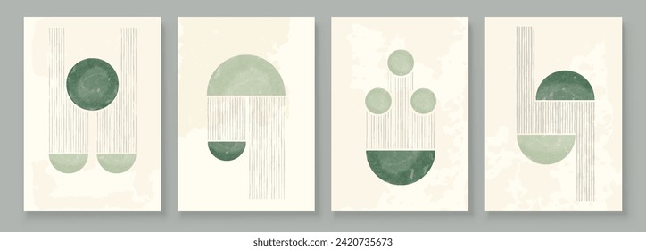 Green Boho Wall Art Set 3 or 4 Pieces of Posters Abstract Boho Rainbow Prints Boho Artwork Mid Century Modern Neutral Green Wall Decor