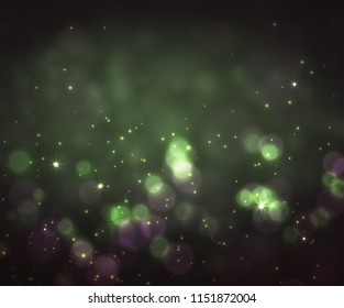 Green Bokeh background, Magic Christmas Dark Banner. Vector
