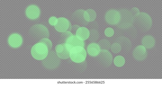 Green bokeh, blurred background with sparkling lights, blurry glitter effect. B