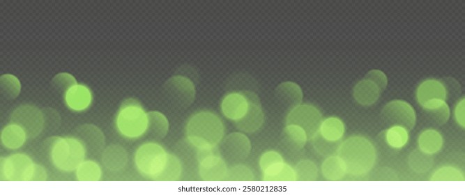 Green bokeh, blurred background with sparkling lights, blurry glitter effect.