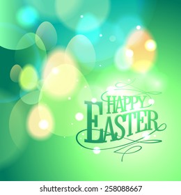 Green bokeh card for Easter holiday.