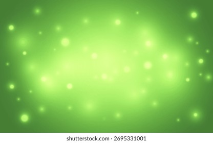 Fundo de luz verde Bokeh com partículas brilhantes suaves, design de borrão de natureza fresca abstrata para primavera e conceito ecológico, decoração de fundo