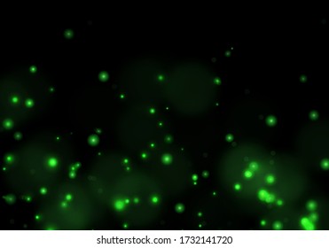 Green bokeh. Overlay light background. Sparkle effect with particles. Magic dust. Glitter blur texture.
