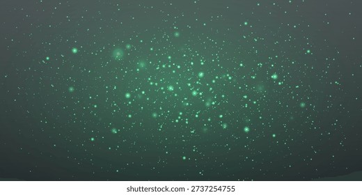 Green bokeh particles creating a sparkling, glittering, and glowing abstract background