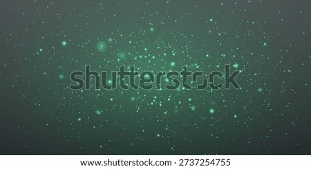 Green bokeh particles creating a sparkling, glittering, and glowing abstract background