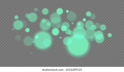 Green bokeh. Soft golden glow circles with blurred light and smooth gradient on transparent background for festive, cozy or magical projects.