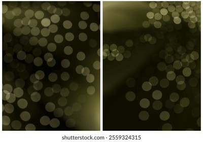 Green Bokeh Spots on a Black-Green Background. Irregular Green-Gold Glittering Dots. Shimmering Blurred Dots Of Light. Vector Illustration with Bokeh Lights Texture. Abstract Dotted Background. RGB.