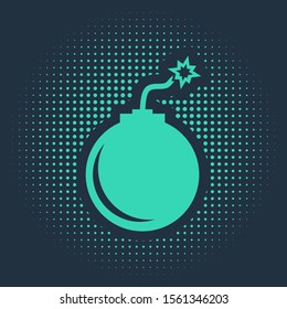 Green Bomb ready to explode icon isolated on blue background. Abstract circle random dots. Vector Illustration