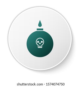 Green Bomb ready to explode icon isolated on white background. White circle button. Vector Illustration