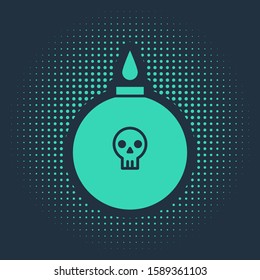 Green Bomb ready to explode icon isolated on blue background. Abstract circle random dots. Vector Illustration