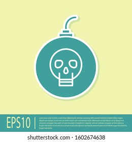 Green Bomb ready to explode icon isolated on yellow background. Happy Halloween party.  Vector Illustration