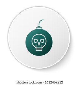 Green Bomb ready to explode icon isolated on white background. Happy Halloween party. White circle button. Vector Illustration