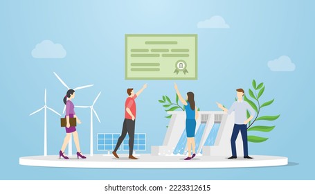 green bond government concept with people and some green energy with modern flat style