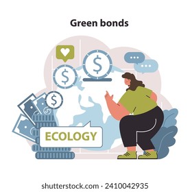 Green bonds concept. Investment in environmental sustainability. Funding projects for a cleaner future. Flat vector illustration.