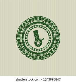 Green bong of marijuana icon inside distress grunge style stamp