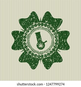 Green bong of marijuana icon inside rubber grunge seal