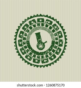 Green bong of marijuana icon inside distressed rubber texture