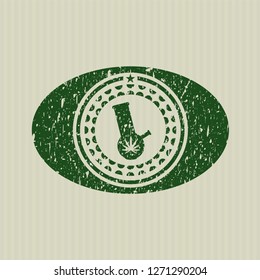 Green bong of marijuana icon inside distress grunge style stamp