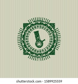 Green bong of marijuana icon inside rubber grunge stamp